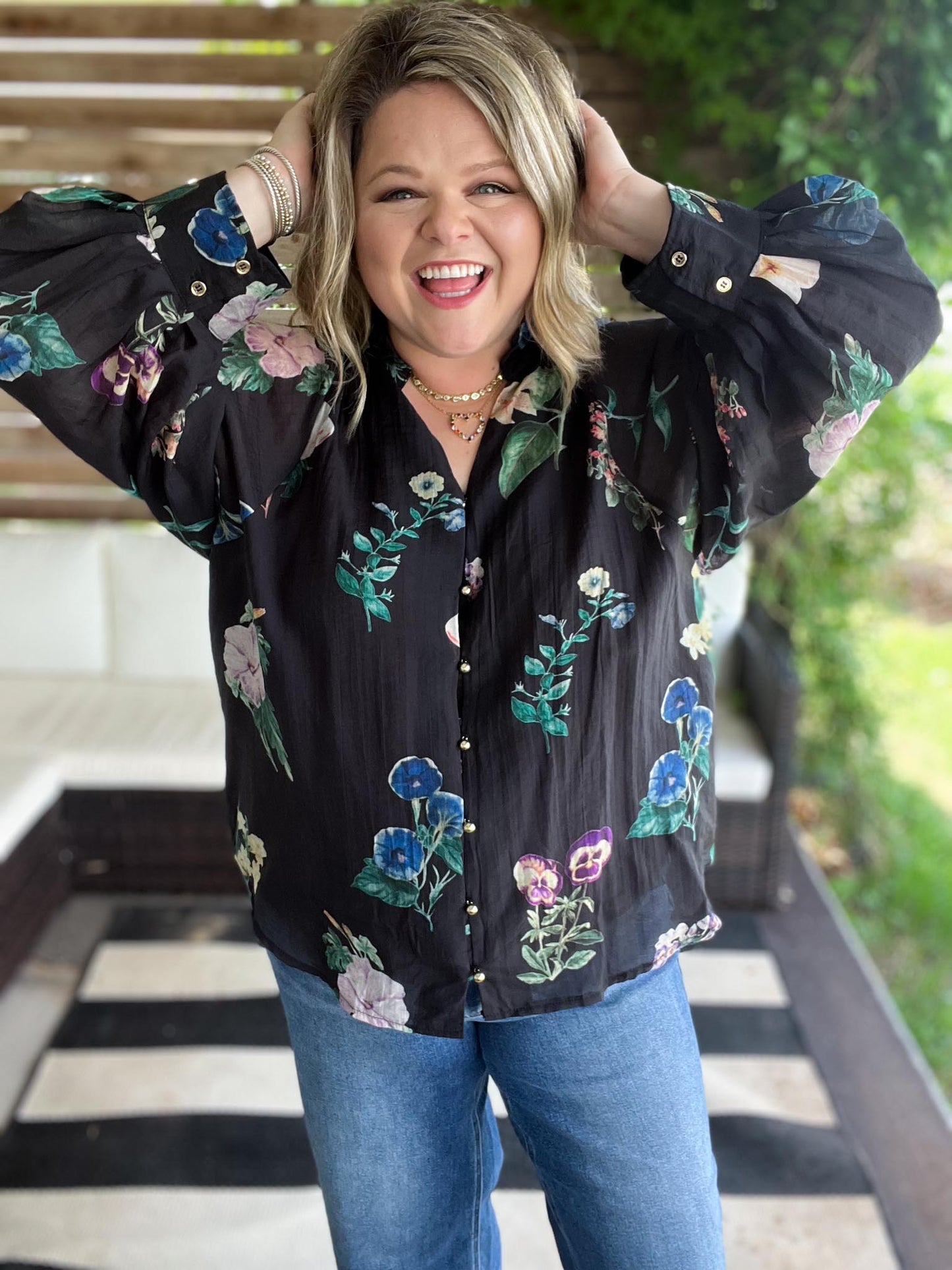 Flamenco Flair Curvy Black Floral Top