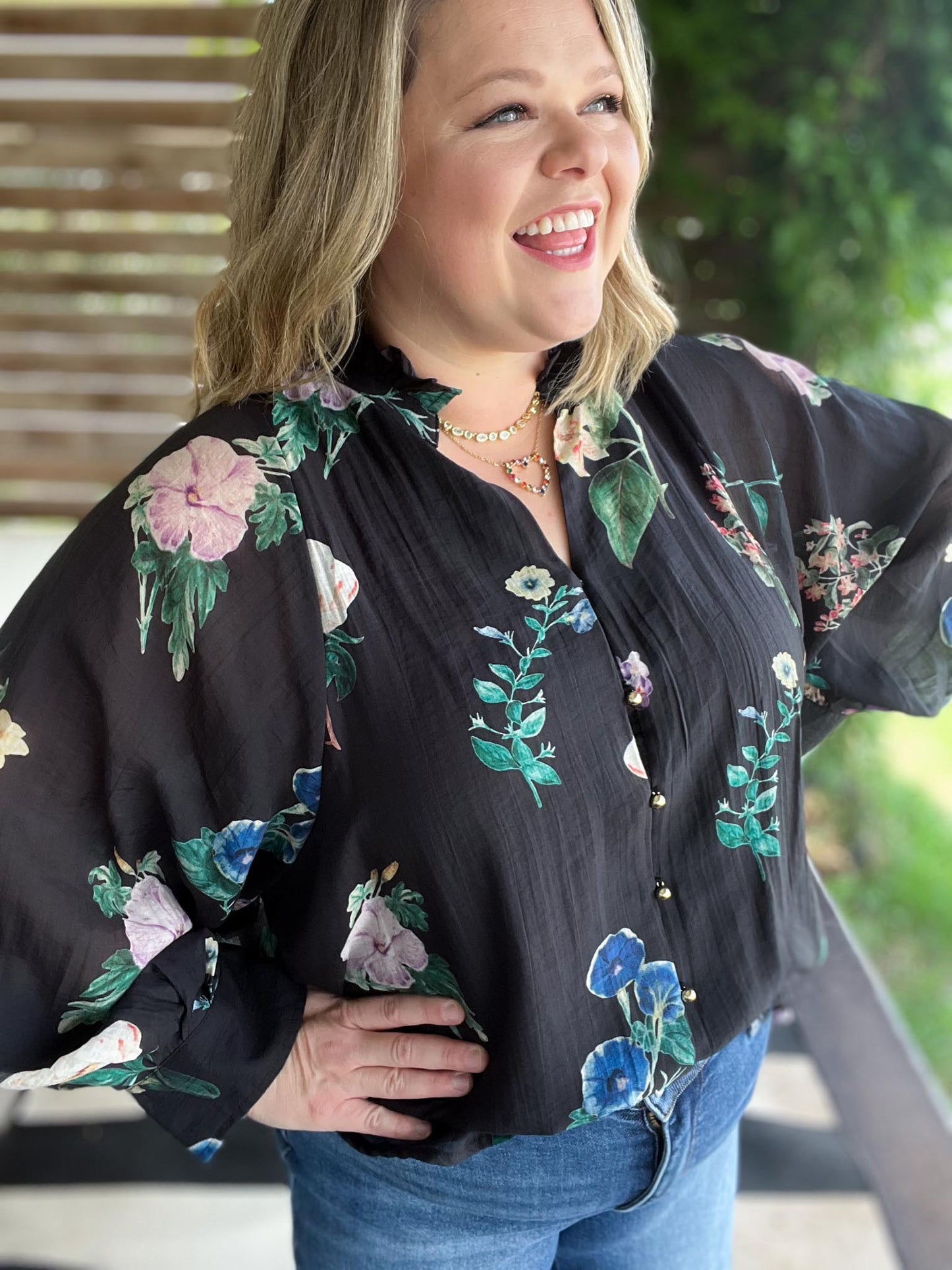 Flamenco Flair Curvy Black Floral Top