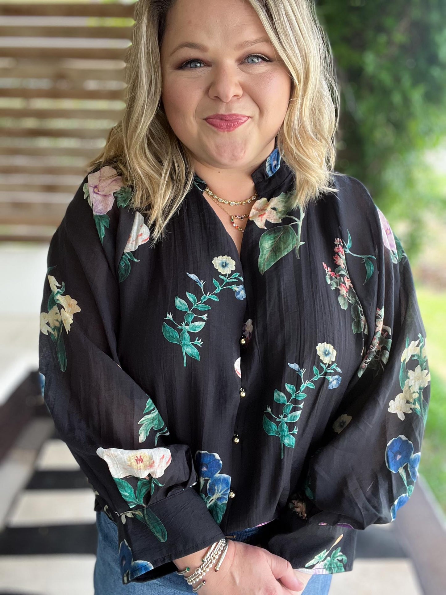 Flamenco Flair Curvy Black Floral Top