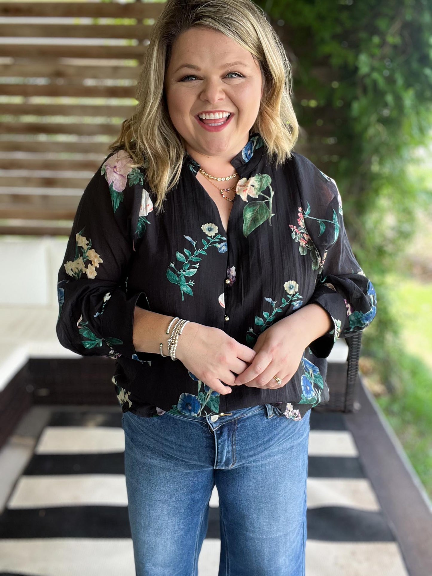 Flamenco Flair Curvy Black Floral Top