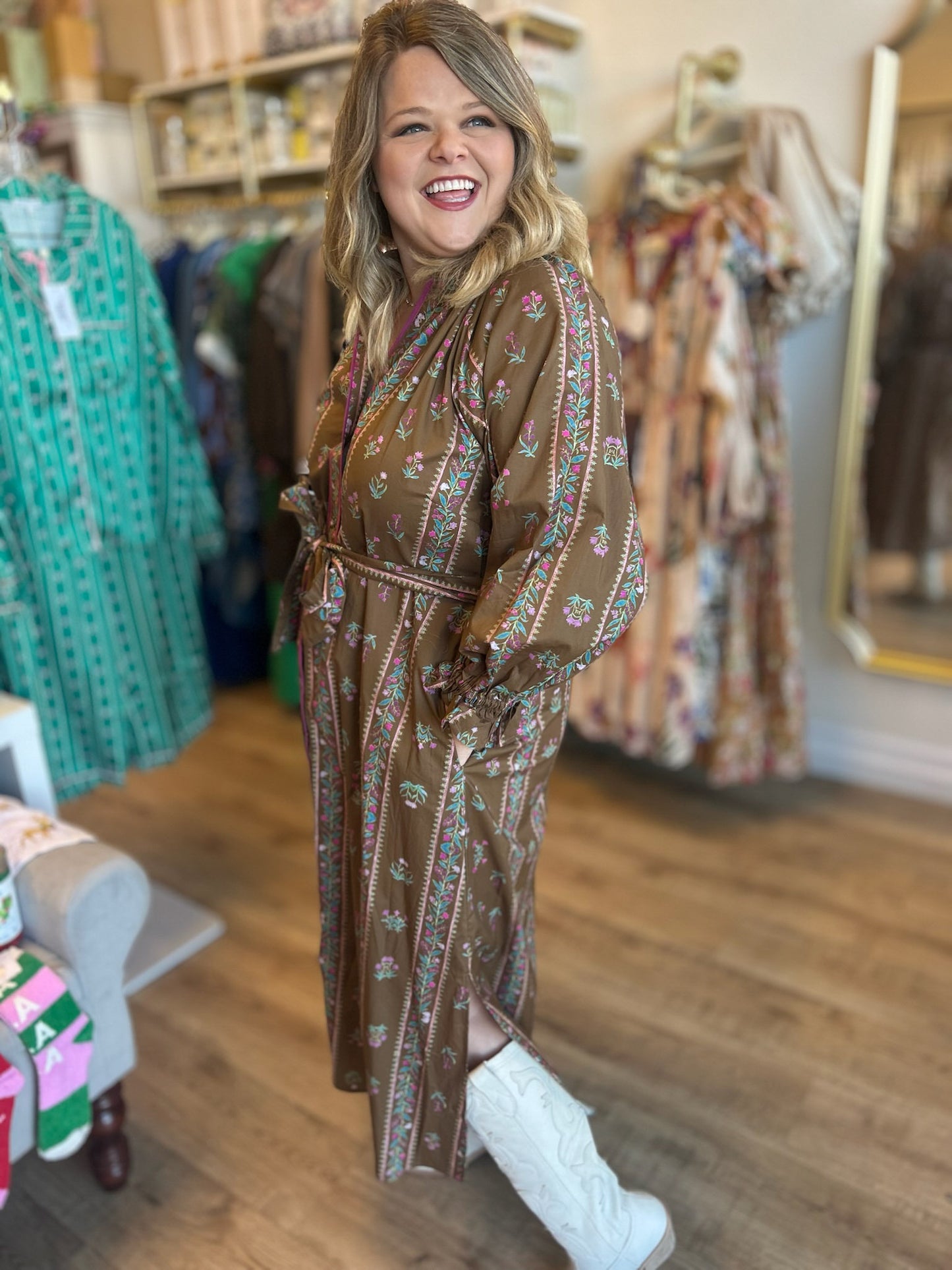 Flora Rustica Brown Floral Midi Dress