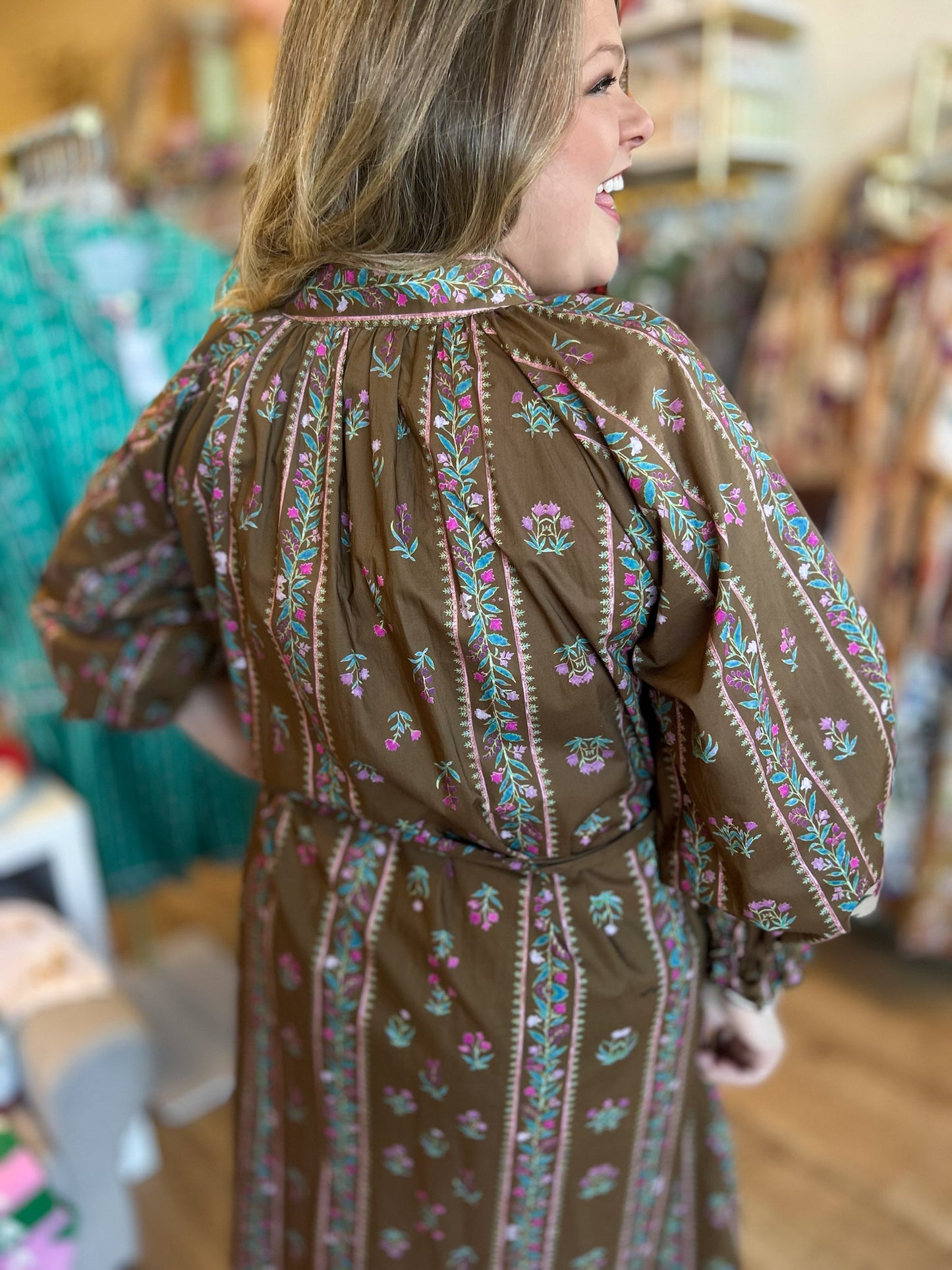 Flora Rustica Brown Floral Midi Dress