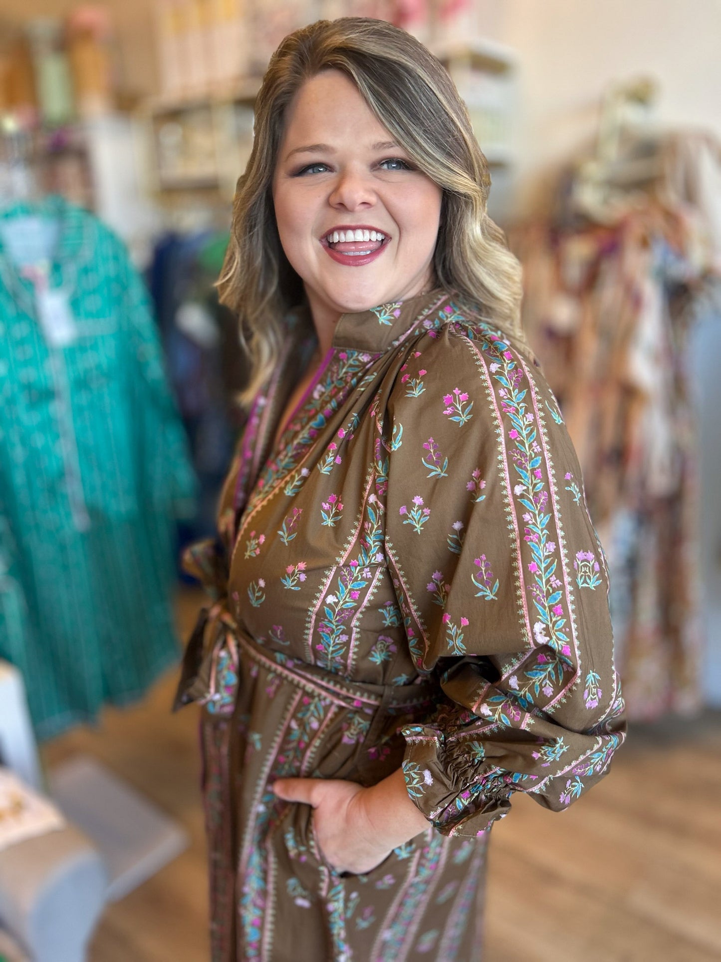 Flora Rustica Brown Floral Midi Dress