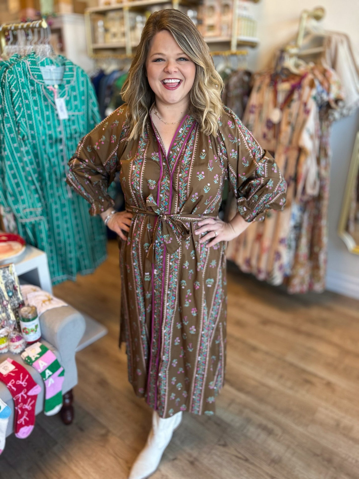 Flora Rustica Brown Floral Midi Dress