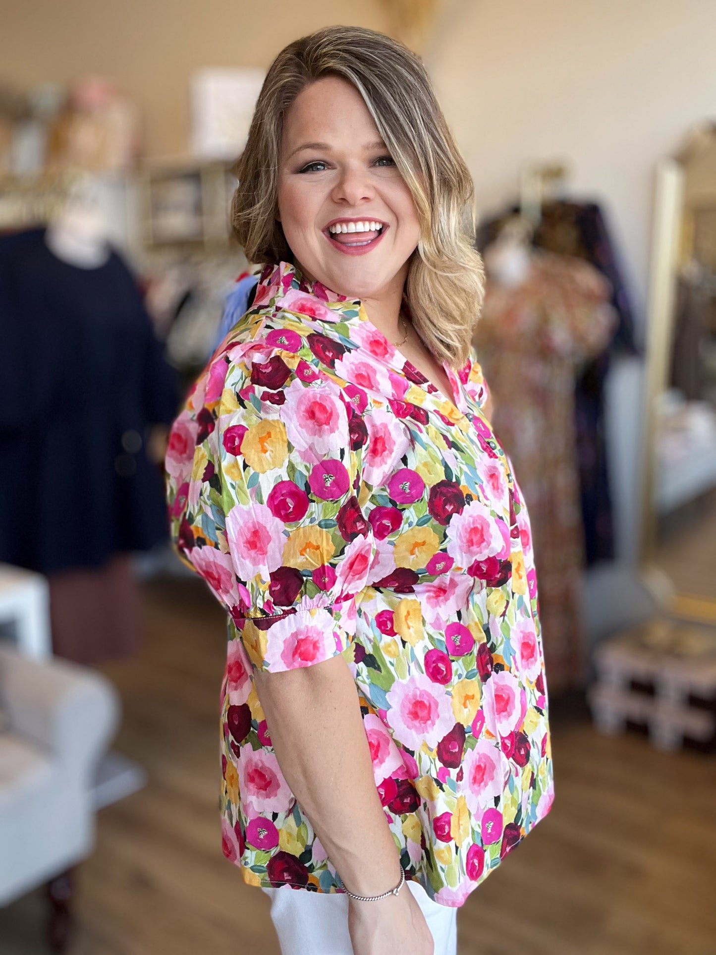 Floral Femininity Curvy Multicolor Floral Blouse
