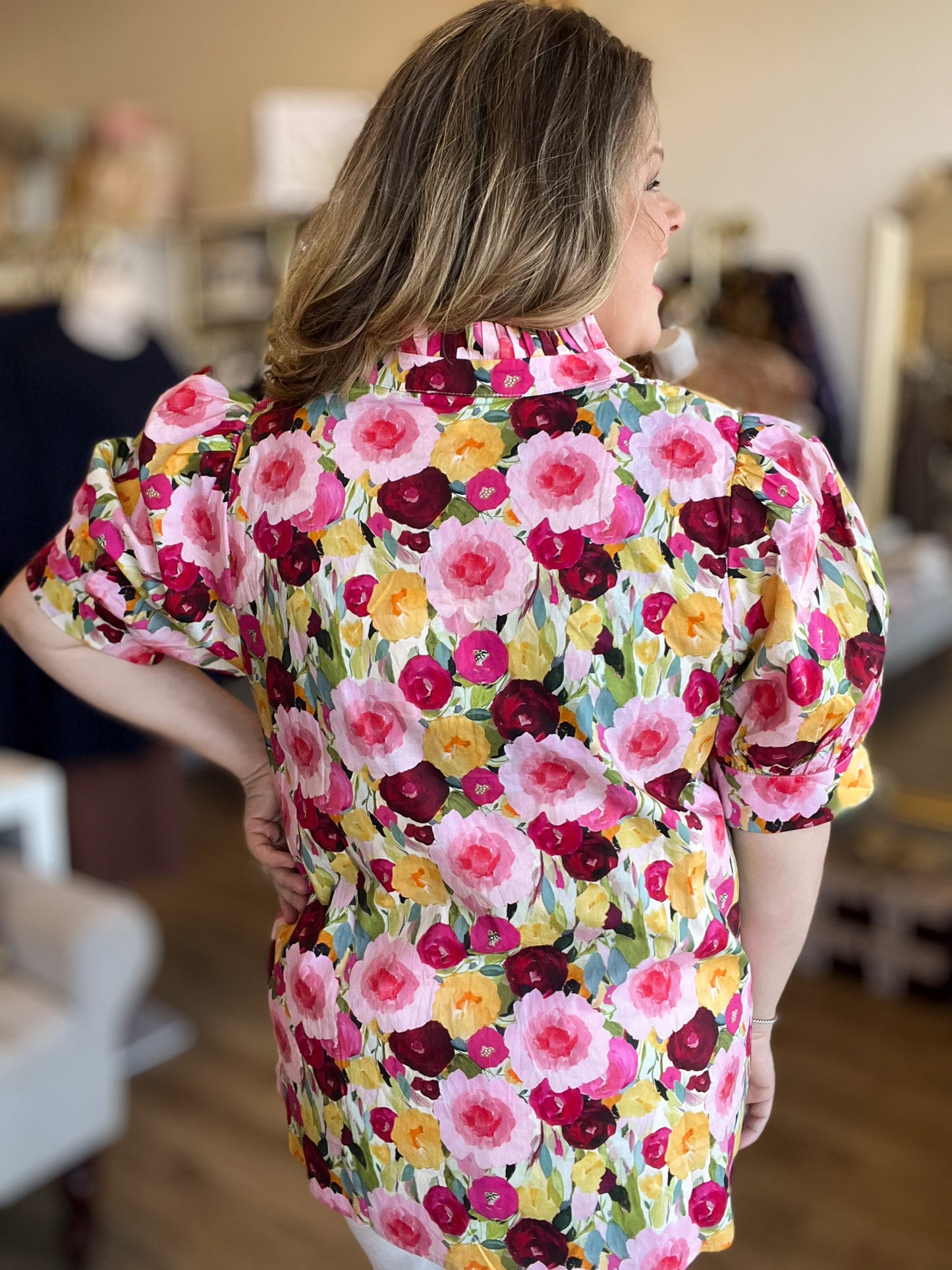 Floral Femininity Curvy Multicolor Floral Blouse