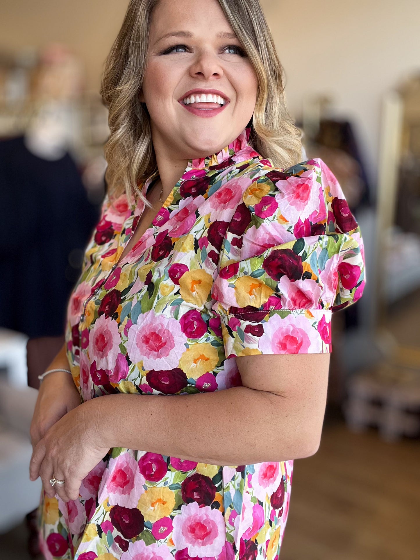 Floral Femininity Curvy Multicolor Floral Blouse