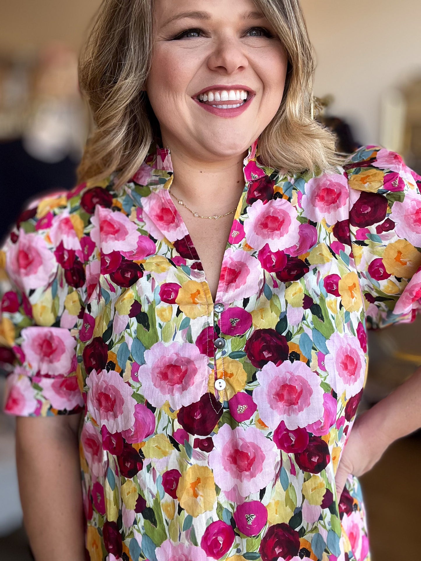 Floral Femininity Curvy Multicolor Floral Blouse