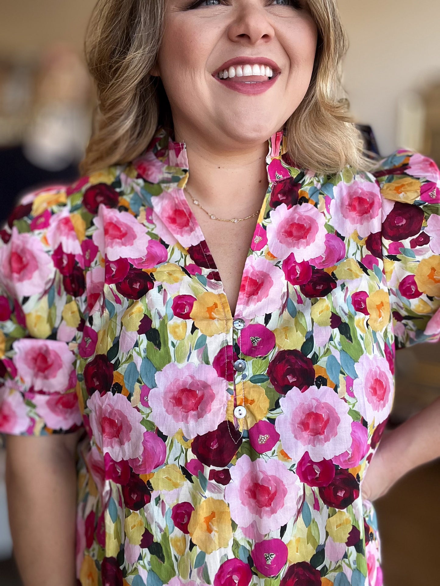 Floral Femininity Curvy Multicolor Floral Blouse