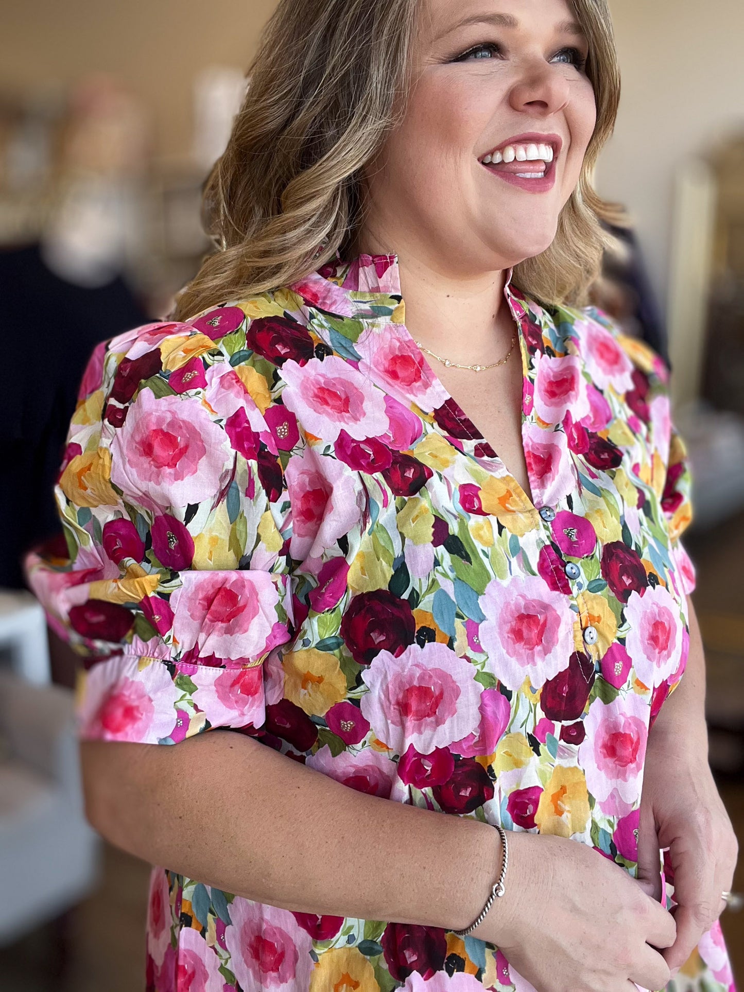 Floral Femininity Curvy Multicolor Floral Blouse