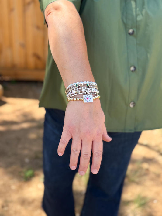 Flower Mahjong Stretch Bracelet Set