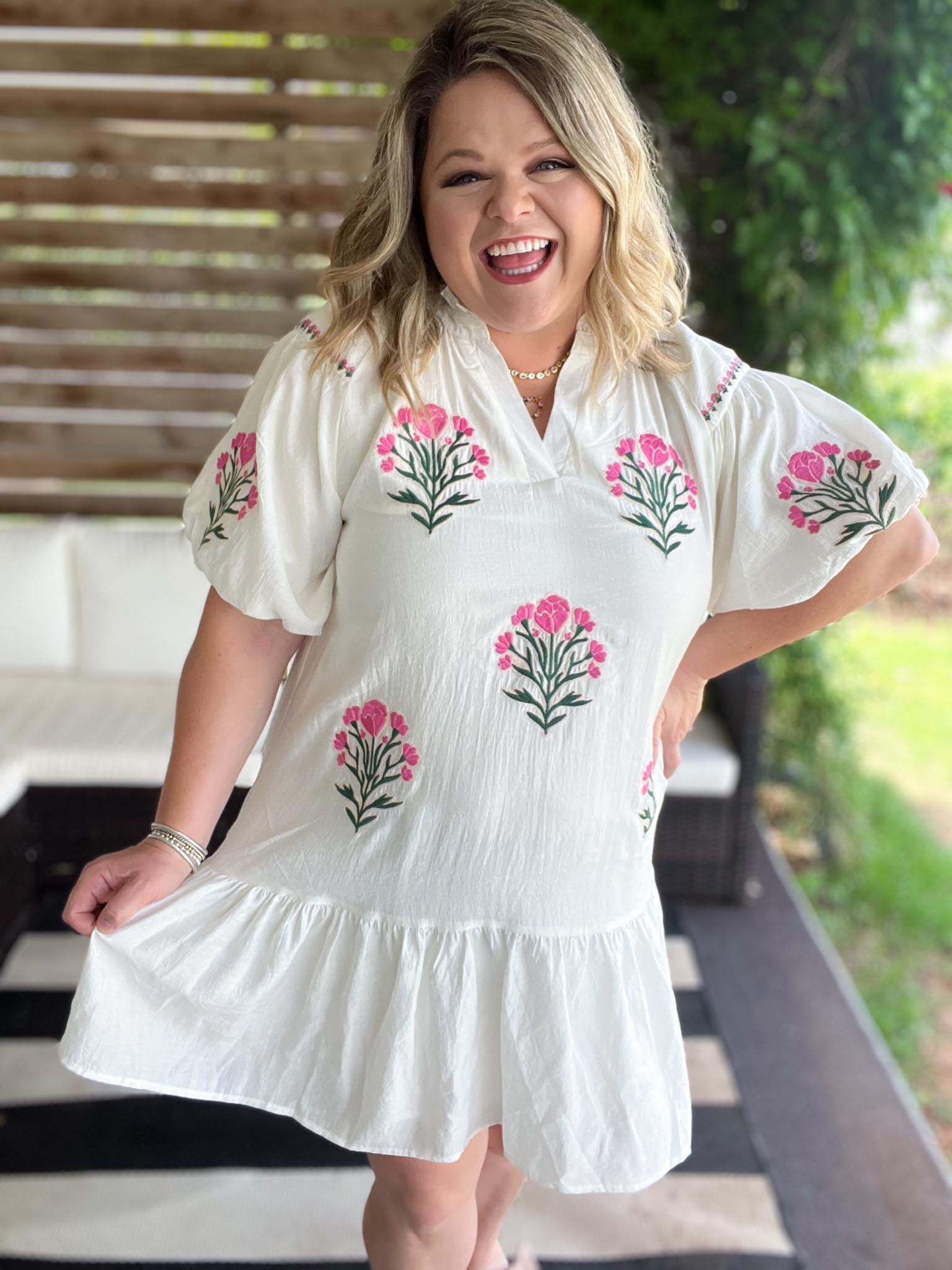 Folklorico Frills Curvy White Embroidered Dress 1X Folklorico Frills Curvy White Embroidered Dress 1X