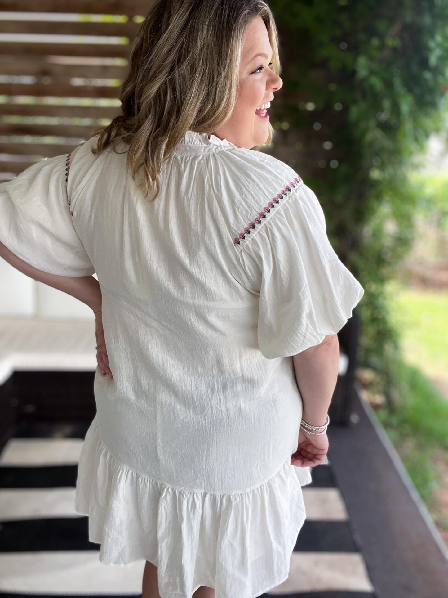 Folklorico Frills Curvy White Embroidered Dress