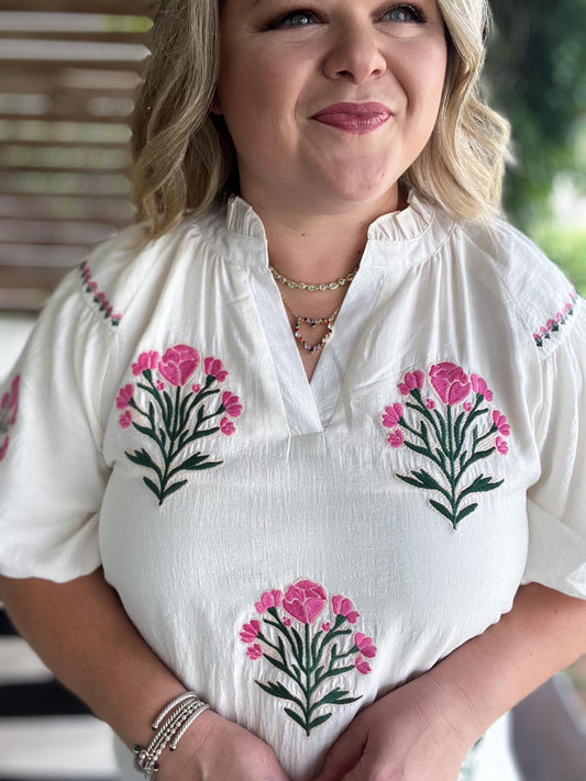 Folklorico Frills Curvy White Embroidered Dress