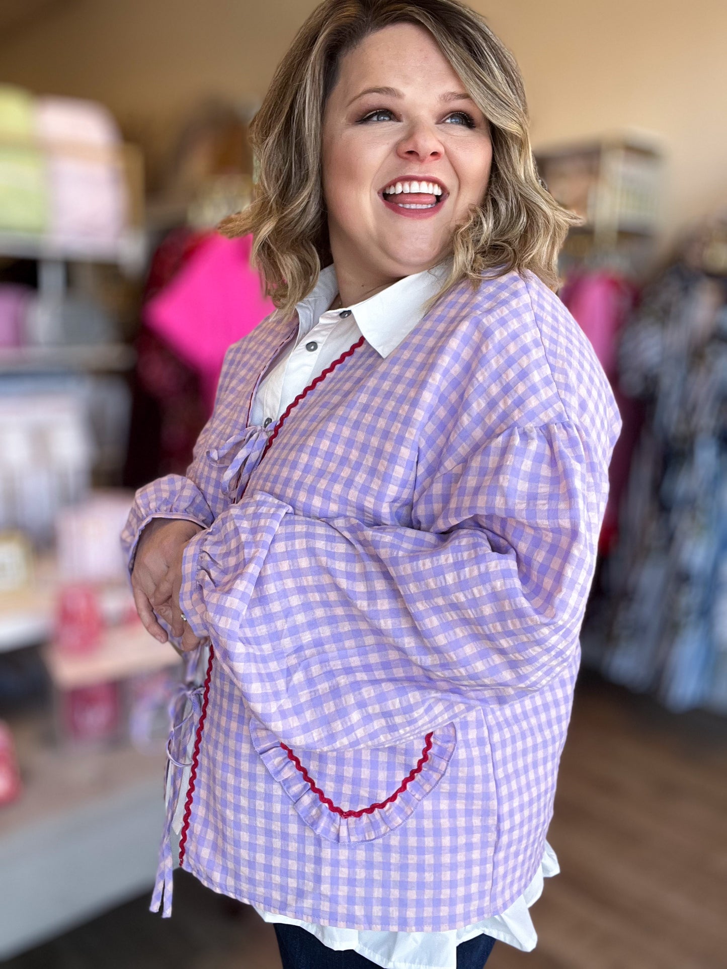 Forever & Always Plus-Size Gingham Heart Blouse