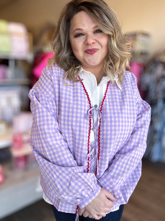Forever & Always Plus-Size Gingham Heart Blouse