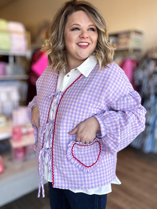 Forever & Always Plus-Size Gingham Heart Blouse