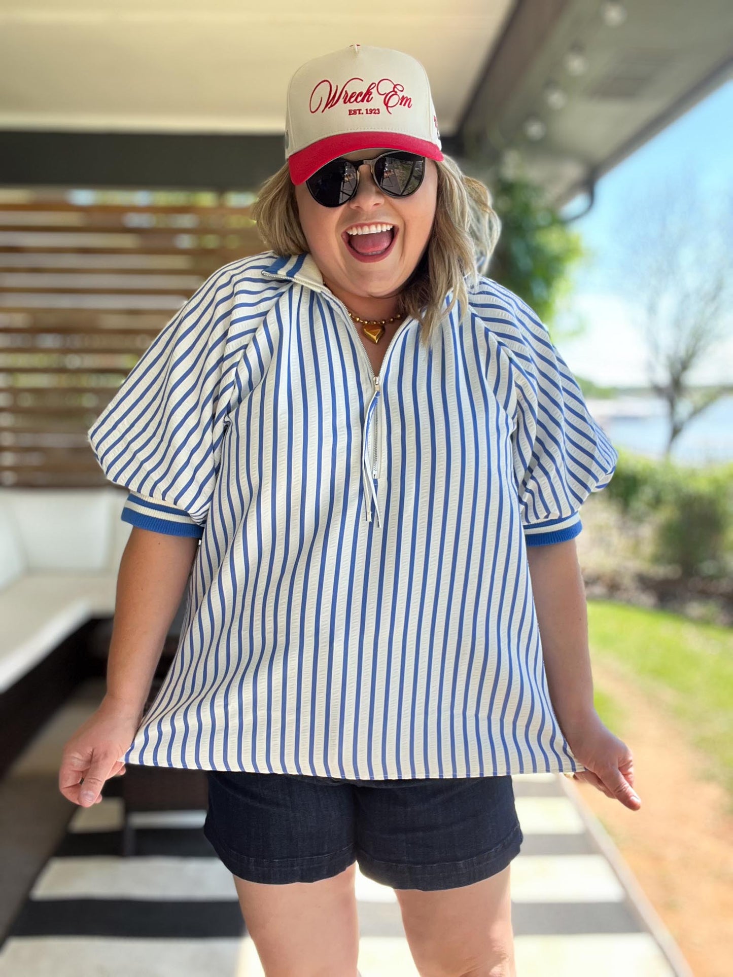 Freedom Stripe Curvy Blue Ribbed Top