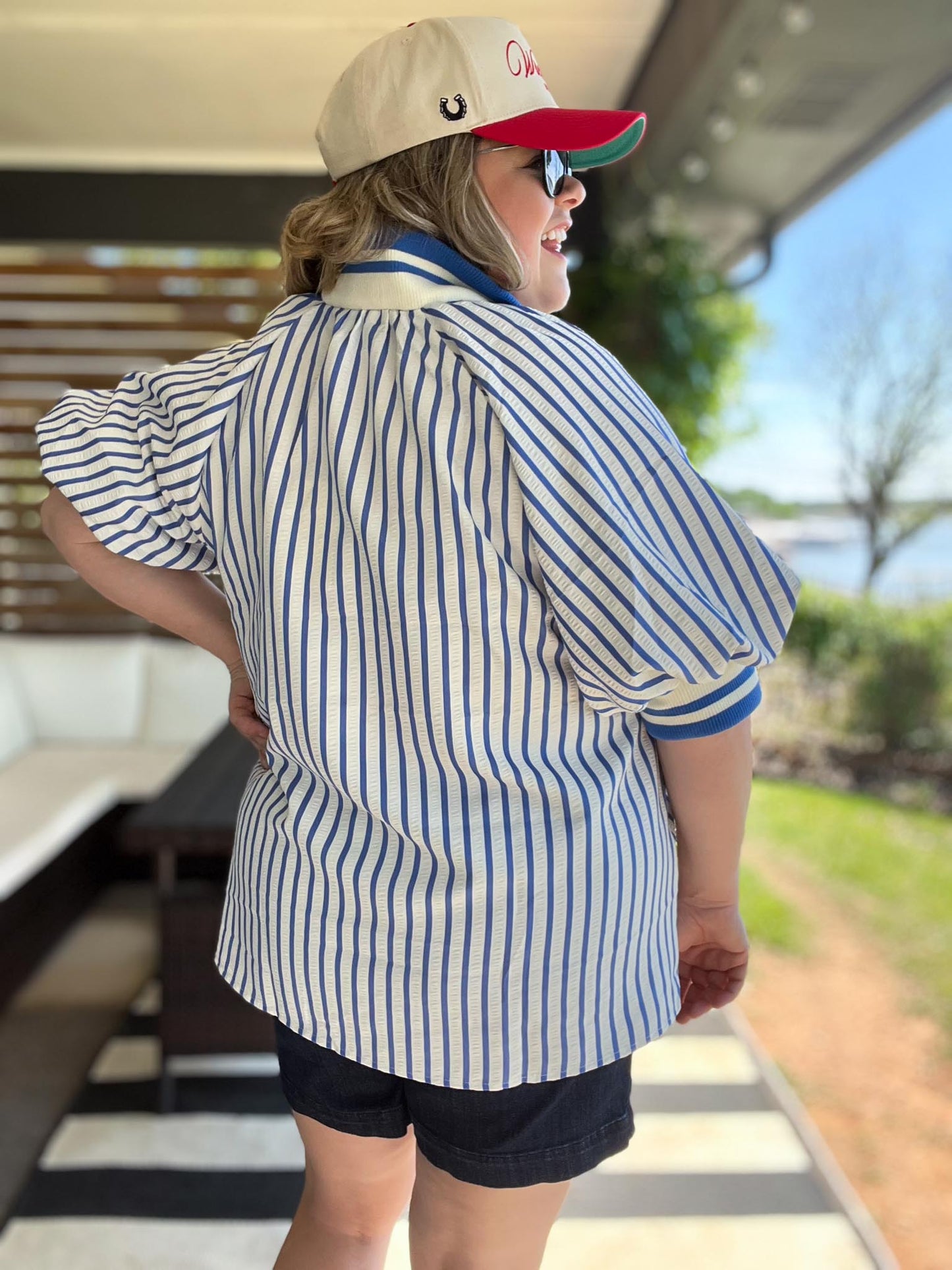 Freedom Stripe Curvy Blue Ribbed Top
