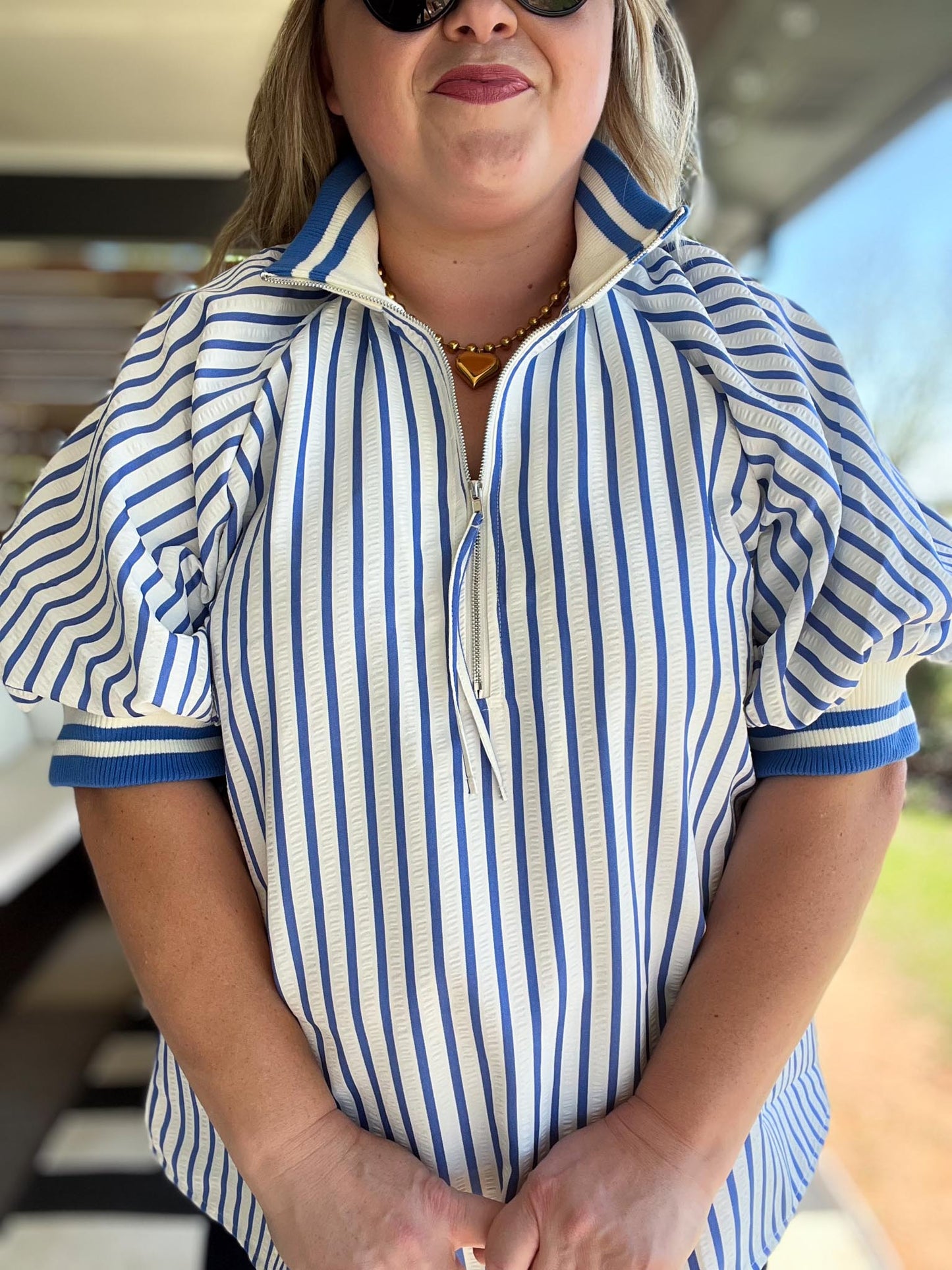 Freedom Stripe Curvy Blue Ribbed Top
