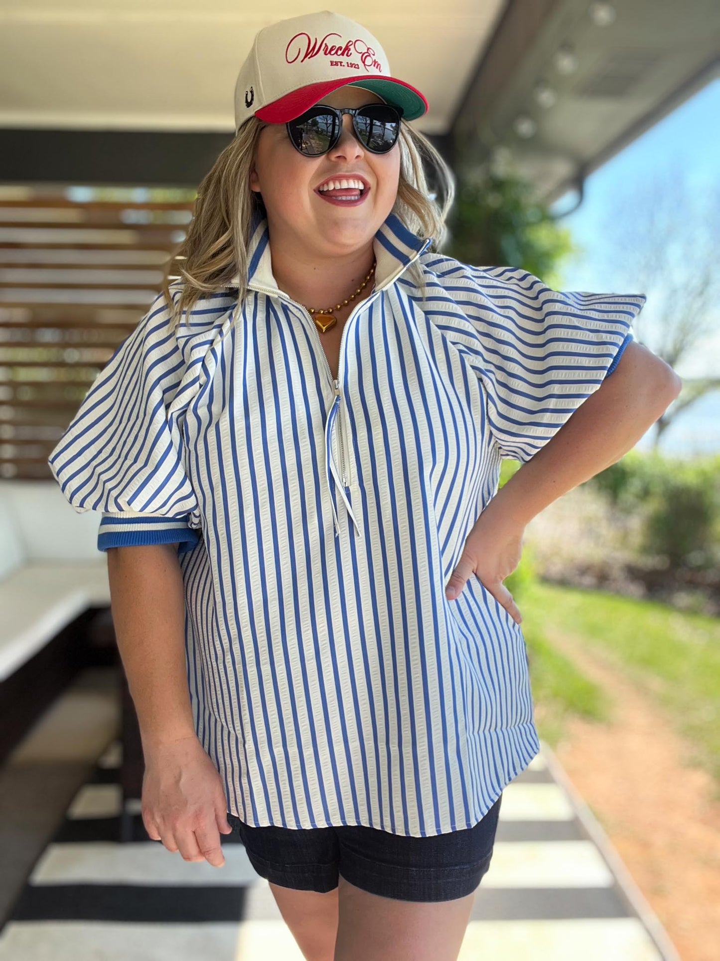 Freedom Stripe Curvy Blue Ribbed Top