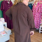 French Press Curvy Brown Collared Button Down Midi Dress