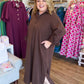 French Press Curvy Brown Collared Button Down Midi Dress