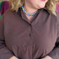 French Press Curvy Brown Collared Button Down Midi Dress