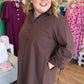 French Press Curvy Brown Collared Button Down Midi Dress