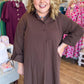 French Press Curvy Brown Collared Button Down Midi Dress