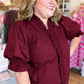 French Ribbon Curvy Wine Ruffled Top