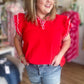 Frilly & Free Curvy Red Flutter Sleeve Top