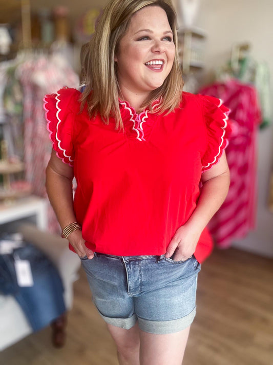 Frilly & Free Curvy Red Flutter Sleeve Top