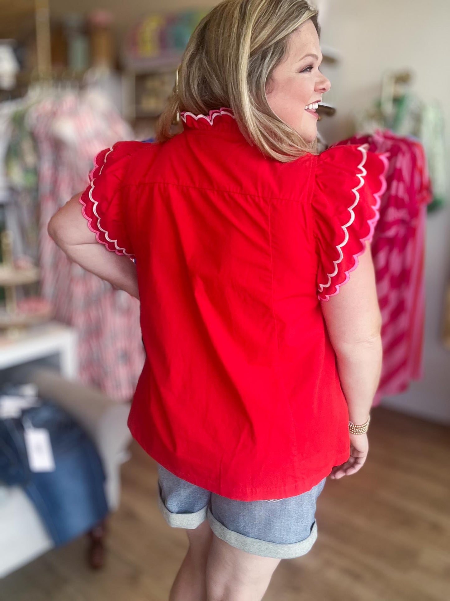 Frilly & Free Curvy Red Flutter Sleeve Top