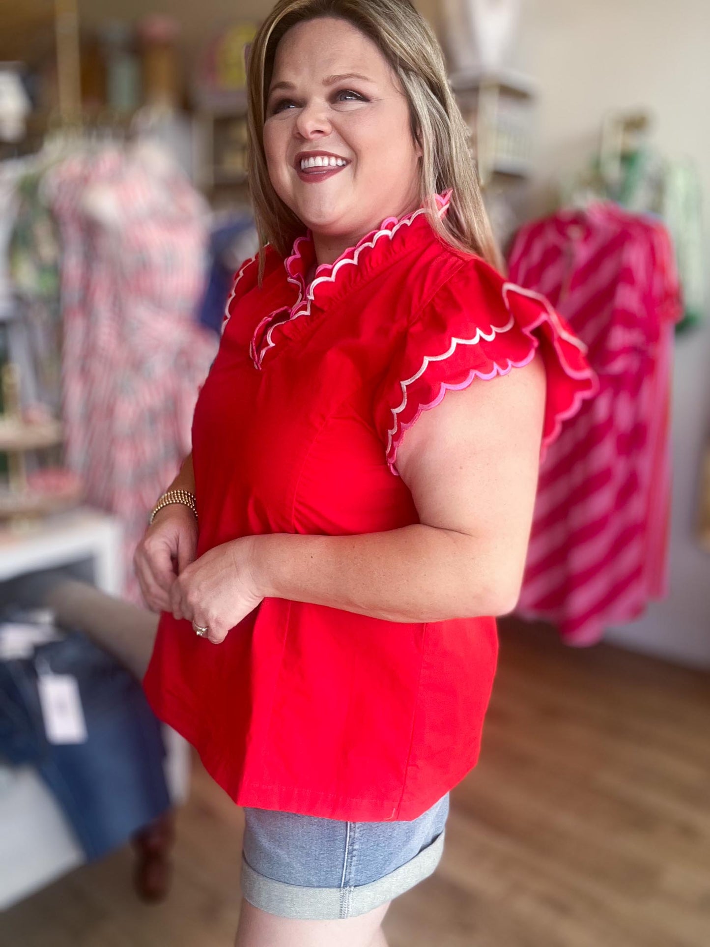 Frilly & Free Curvy Red Flutter Sleeve Top