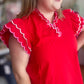 Frilly & Free Curvy Red Flutter Sleeve Top