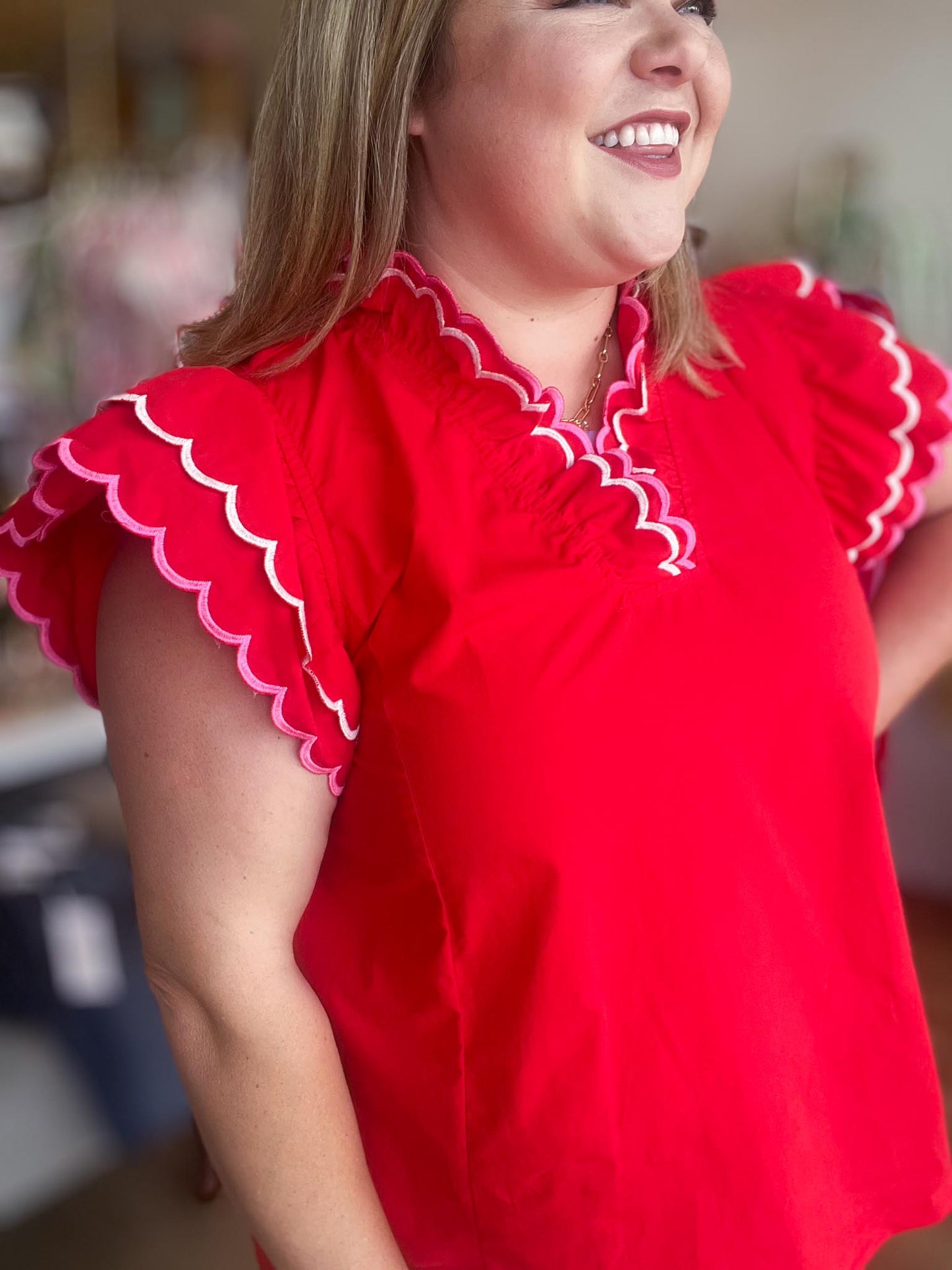 Frilly & Free Curvy Red Flutter Sleeve Top