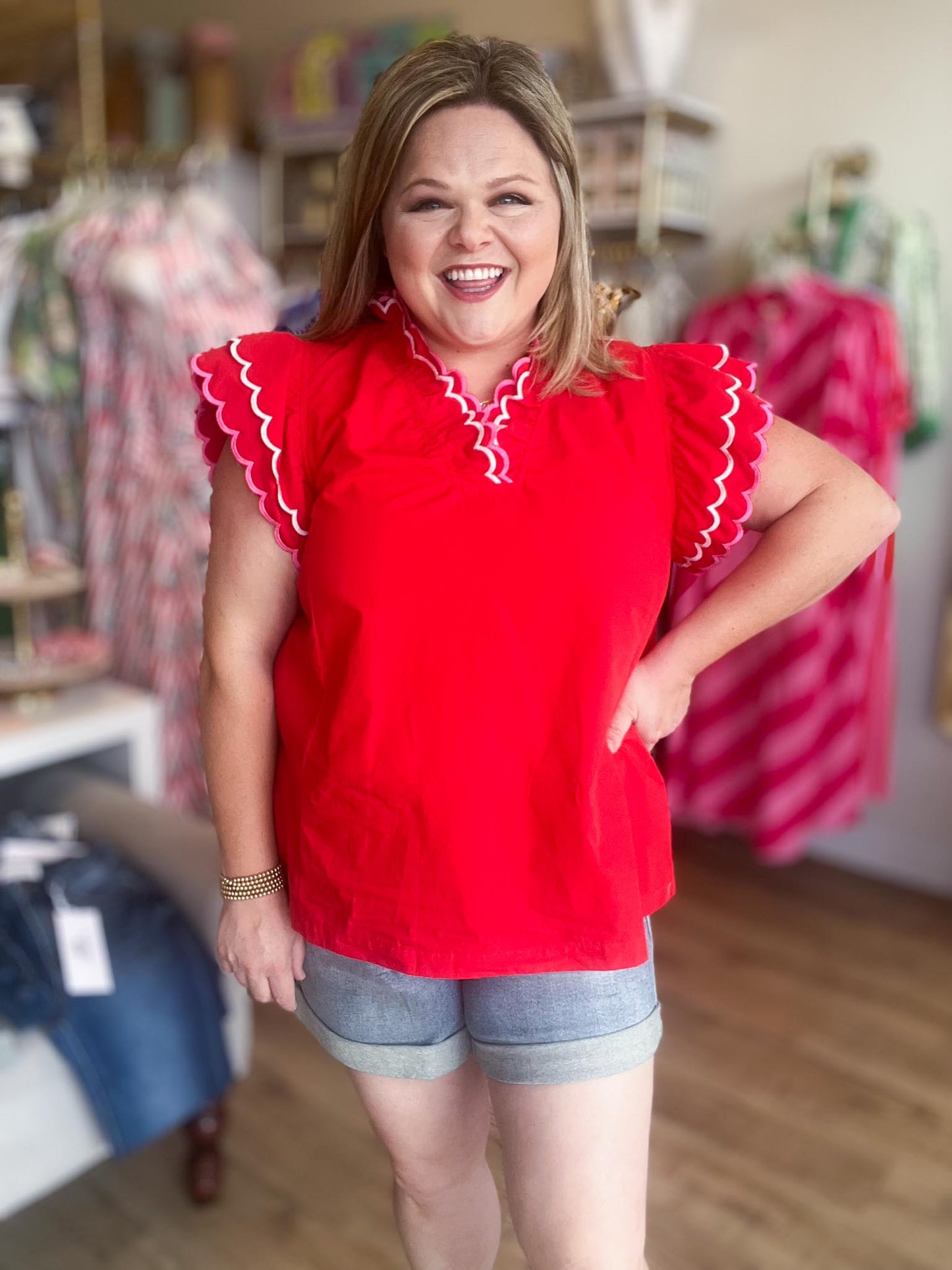 Frilly & Free Curvy Red Flutter Sleeve Top