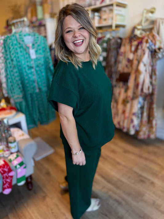 From the Sidelines Plus-Size Green Textured Set