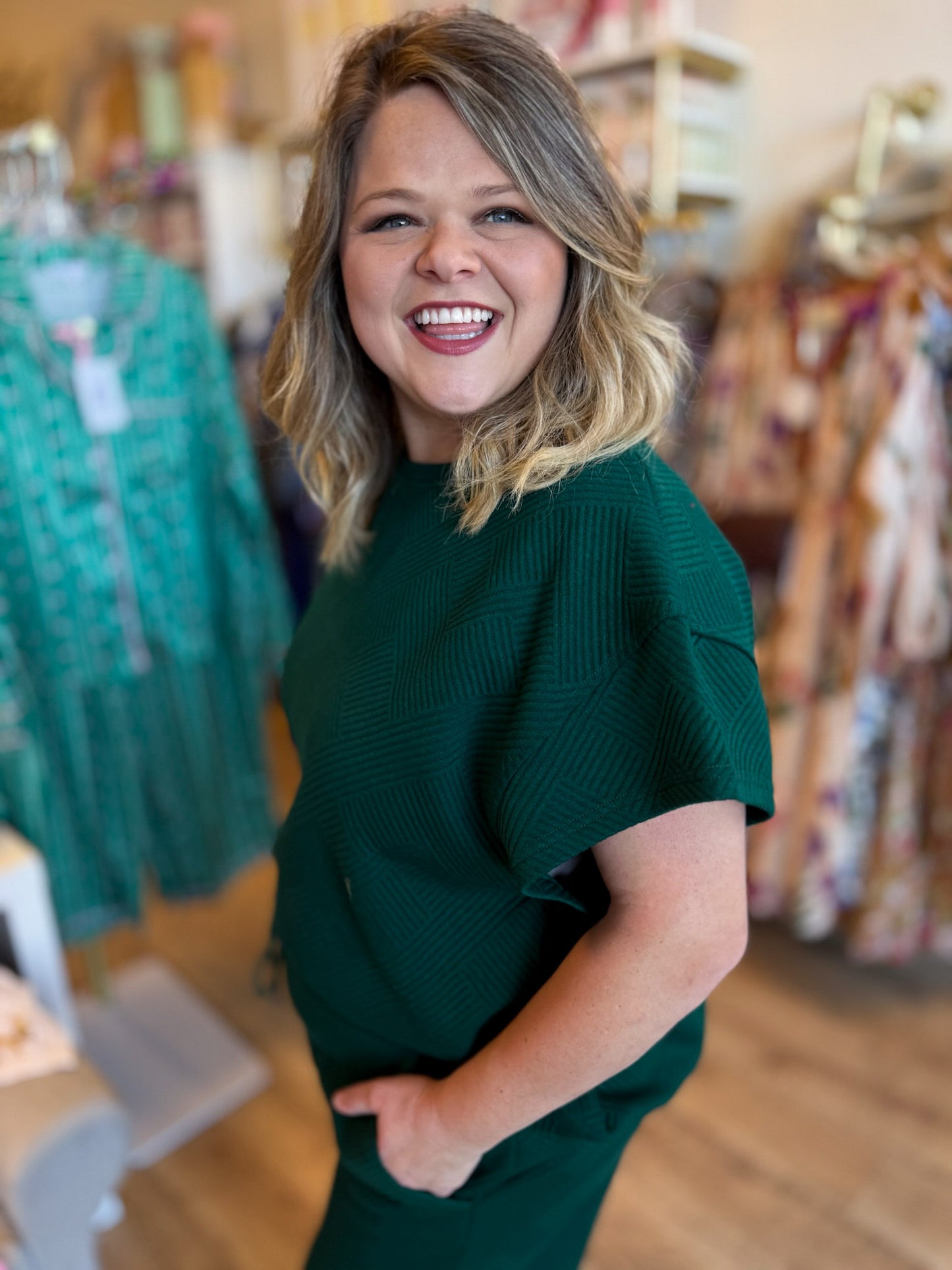 From the Sidelines Plus-Size Green Textured Set