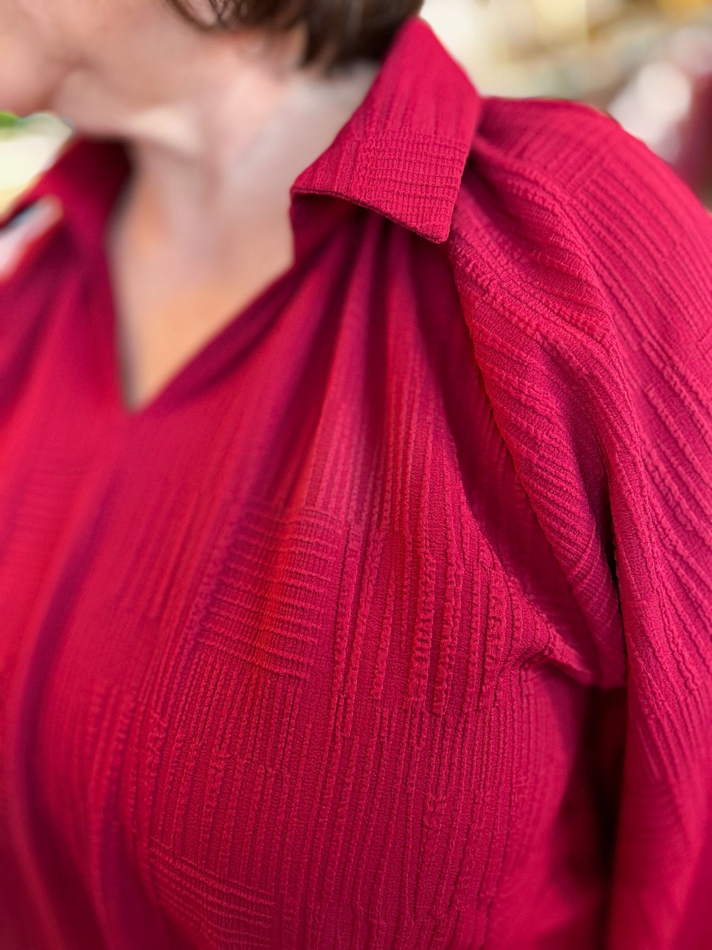 Frosted Cranberry Curvy Collared Top