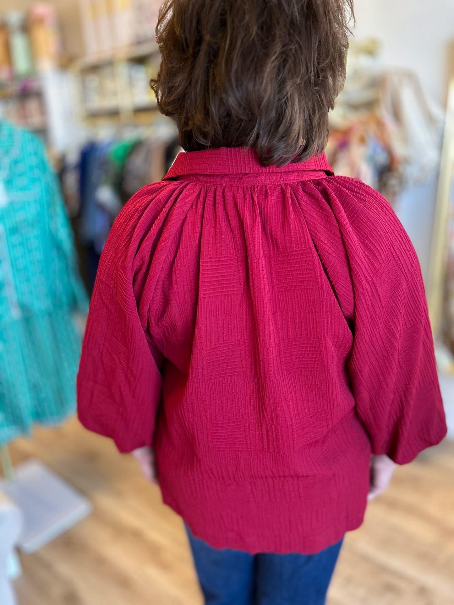 Frosted Cranberry Curvy Collared Top