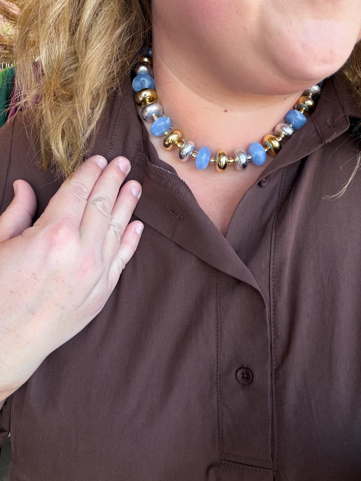Frosted Sky Mixed Metal Beaded Necklace