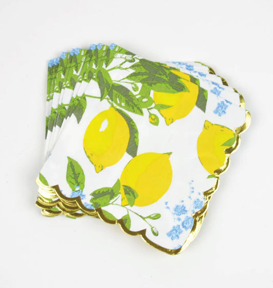 Lemon Floral Paper Beverage Napkins