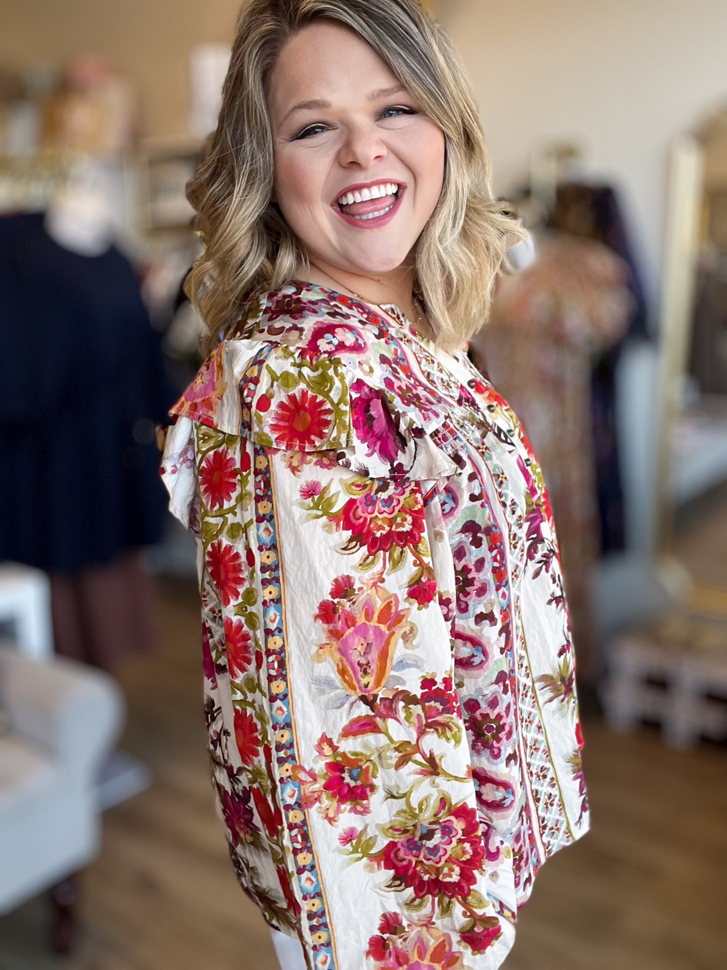 Garden Party Plus-Size Peasant Top