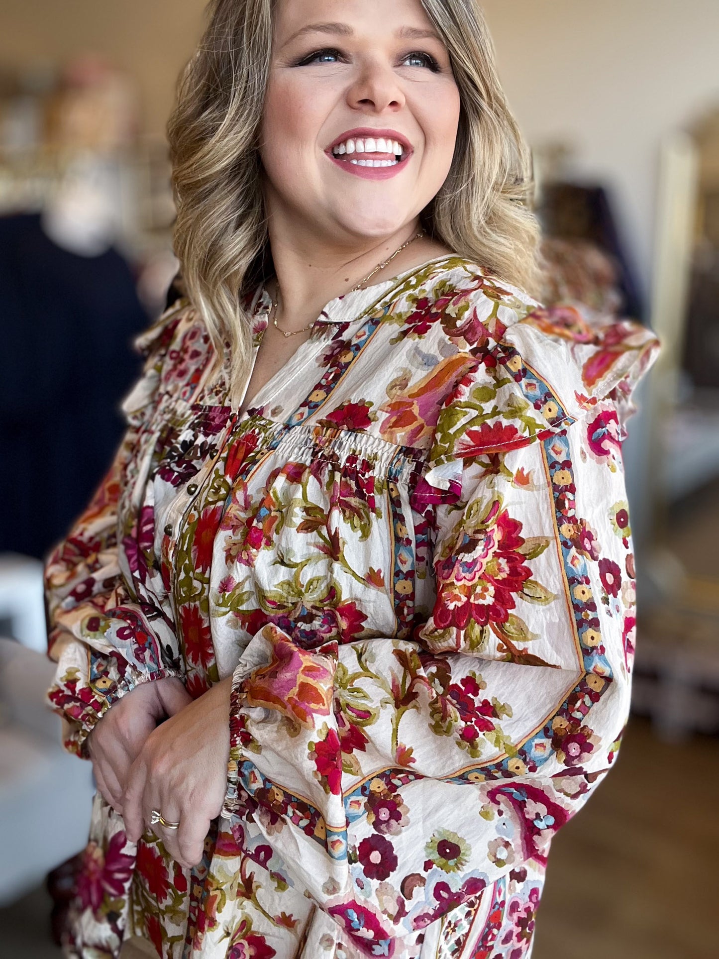 Garden Party Plus-Size Peasant Top