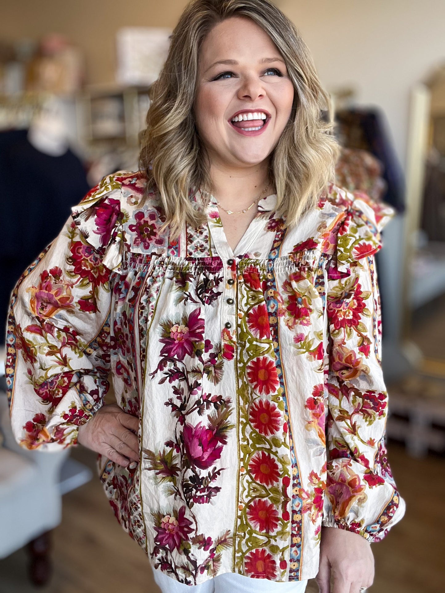 Garden Party Plus-Size Peasant Top