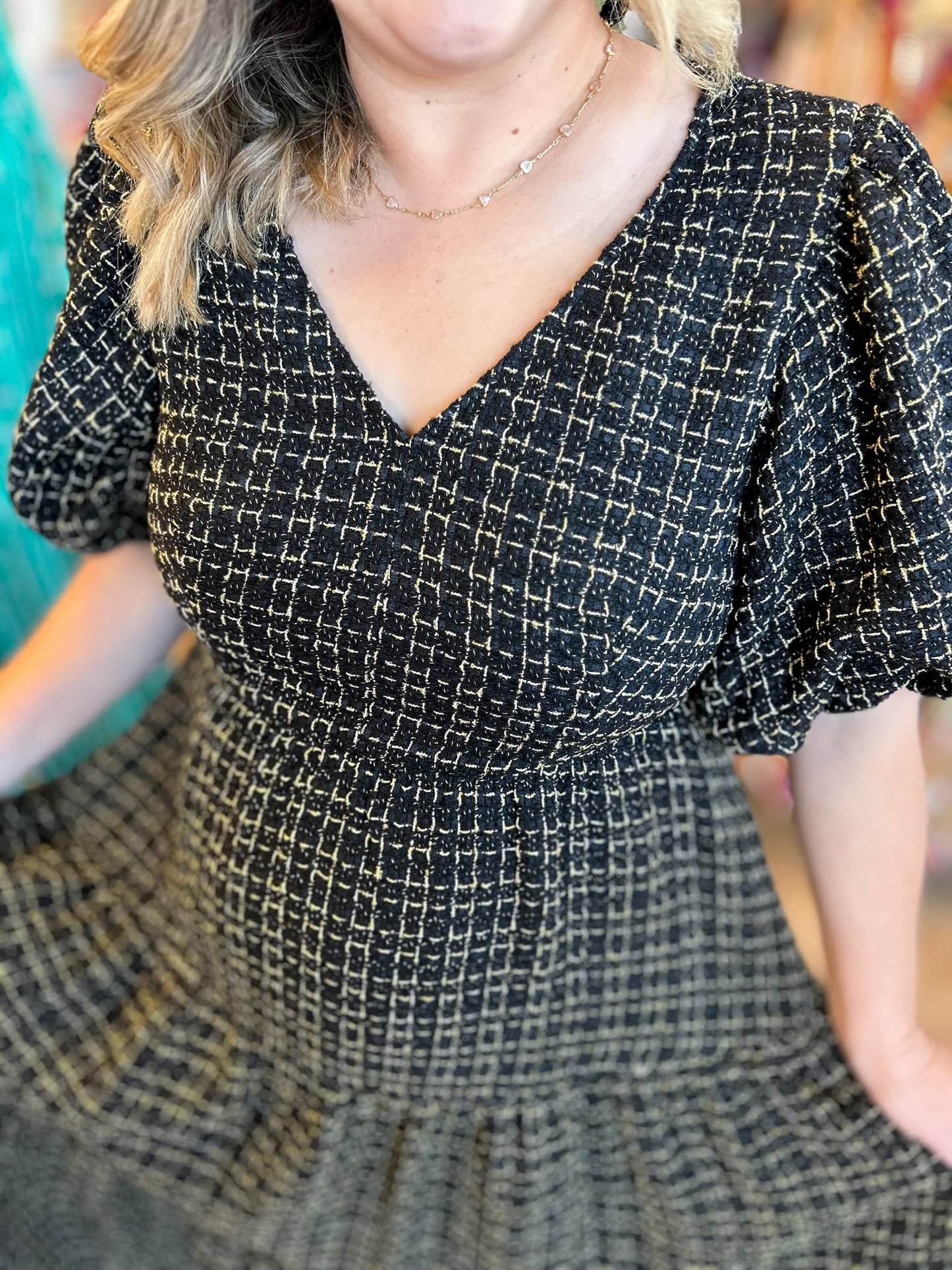 Gilded Eve Plus-Size Black & Gold Tweed Dress