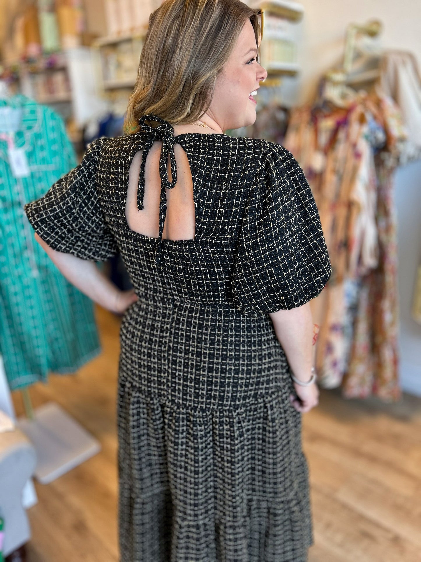 Gilded Eve Plus-Size Black & Gold Tweed Dress