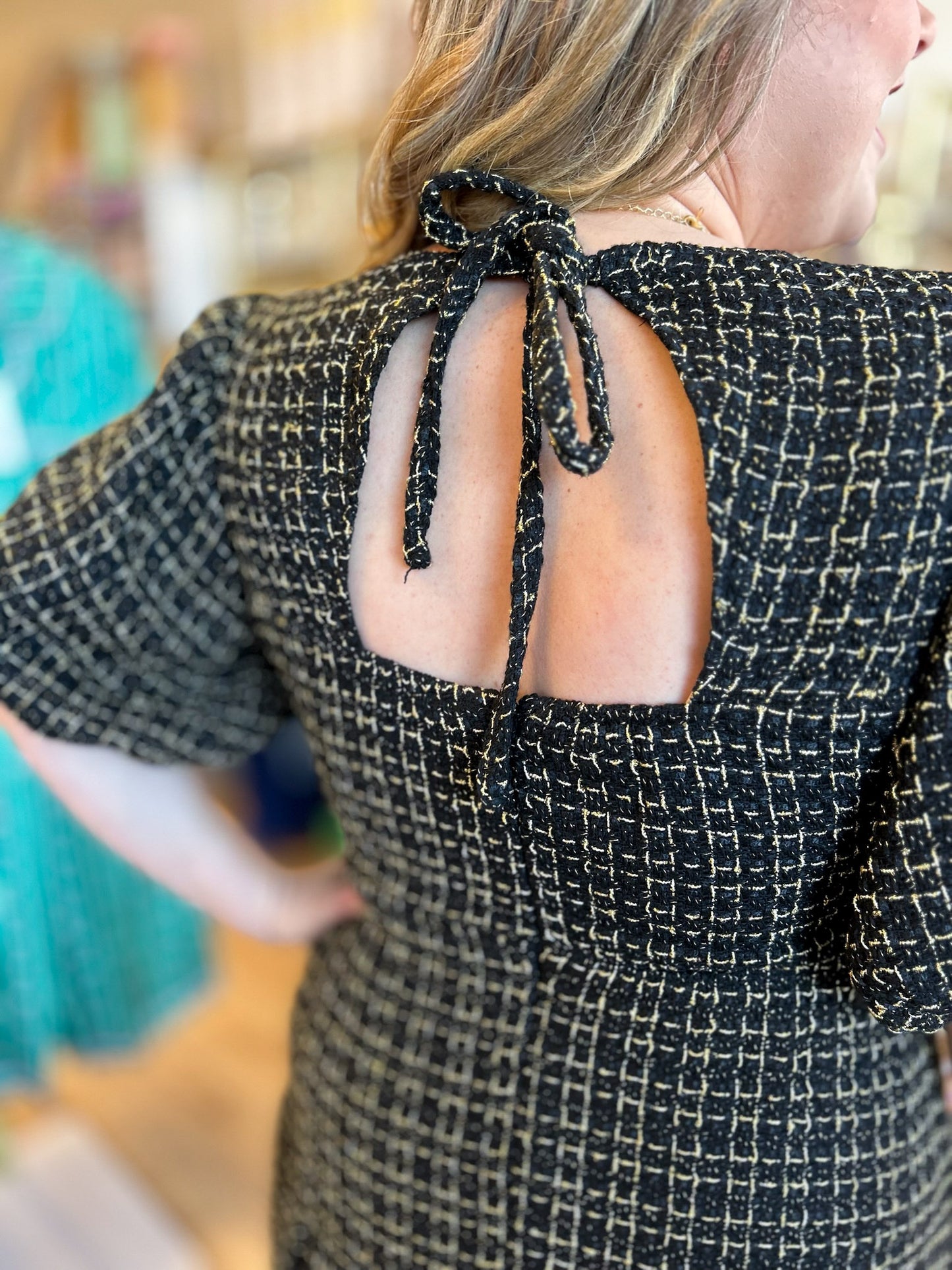 Gilded Eve Plus-Size Black & Gold Tweed Dress